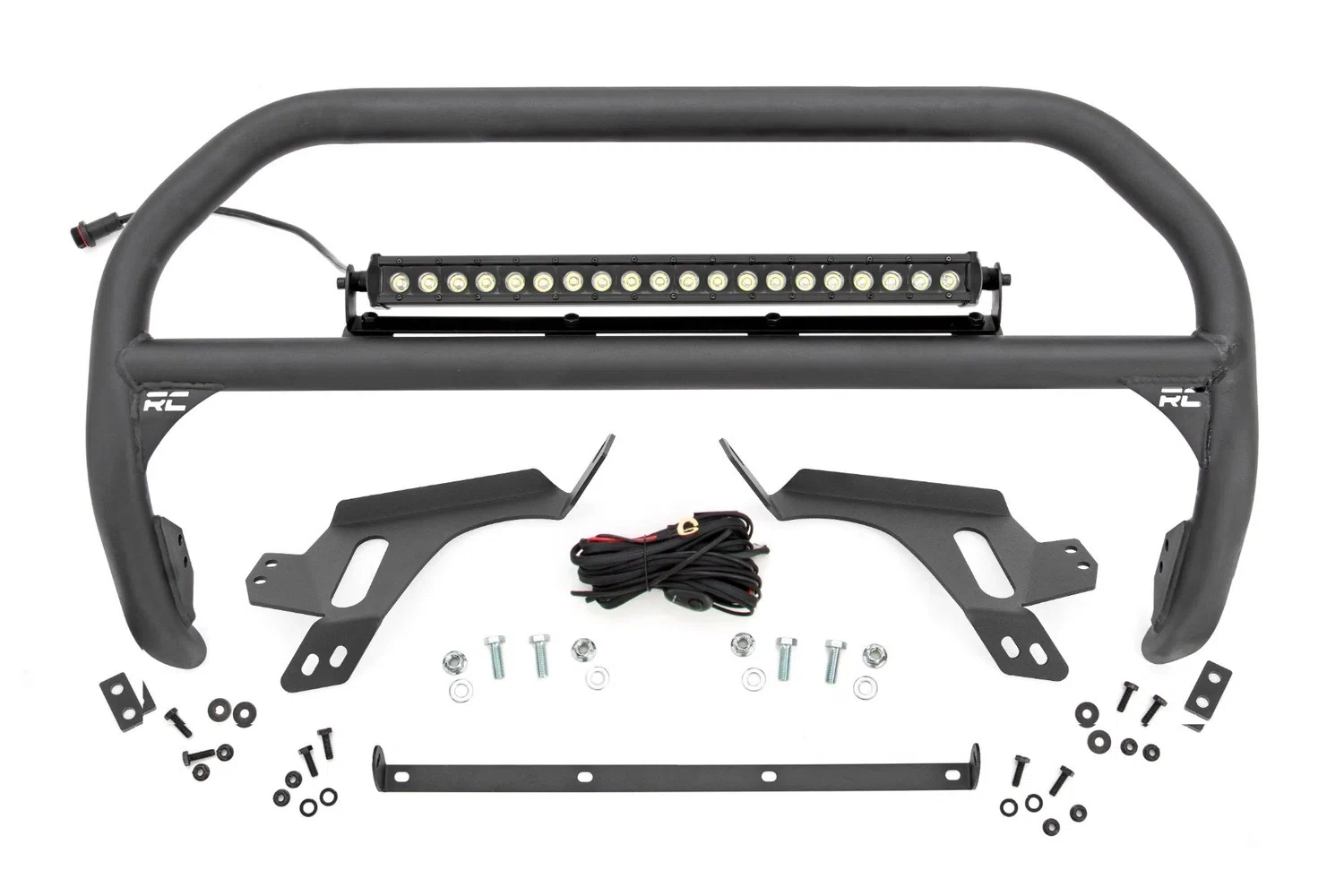 Nudge Bar - w_ Tow Hooks - 20 Inch Black Single Row LED - Ford Bronco Sport